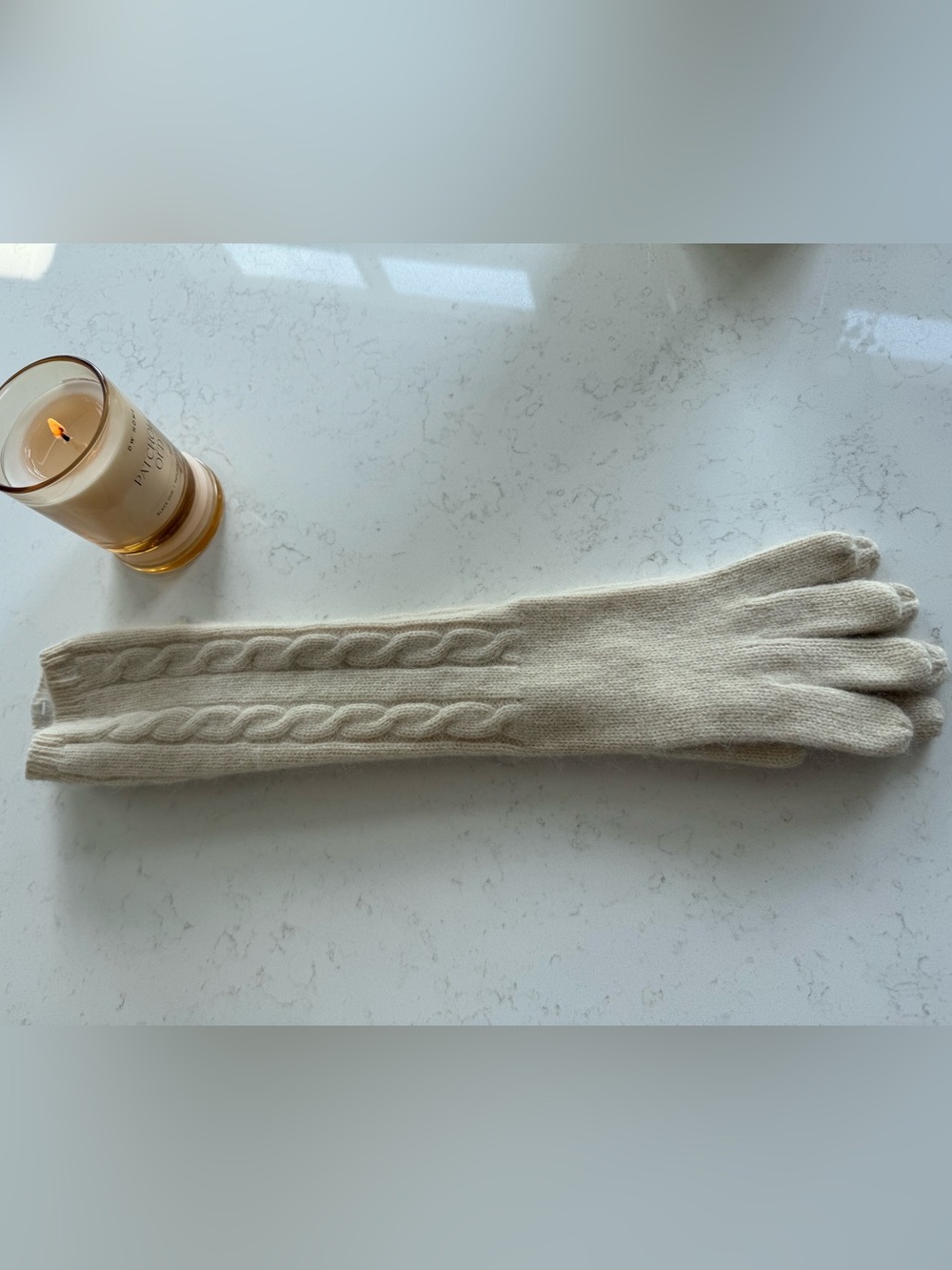 Ralph Lauren Cream Cable-Knit Long Gloves - Picture 2 of 5